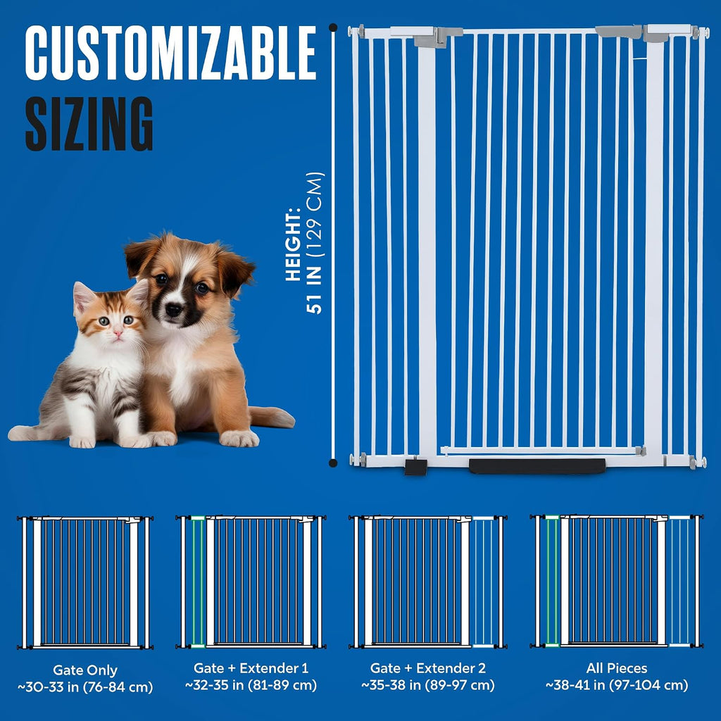 Cat Gate for Doorway, Tall Cat Gate, White, 51” High, 30 - 41 Inches Wide