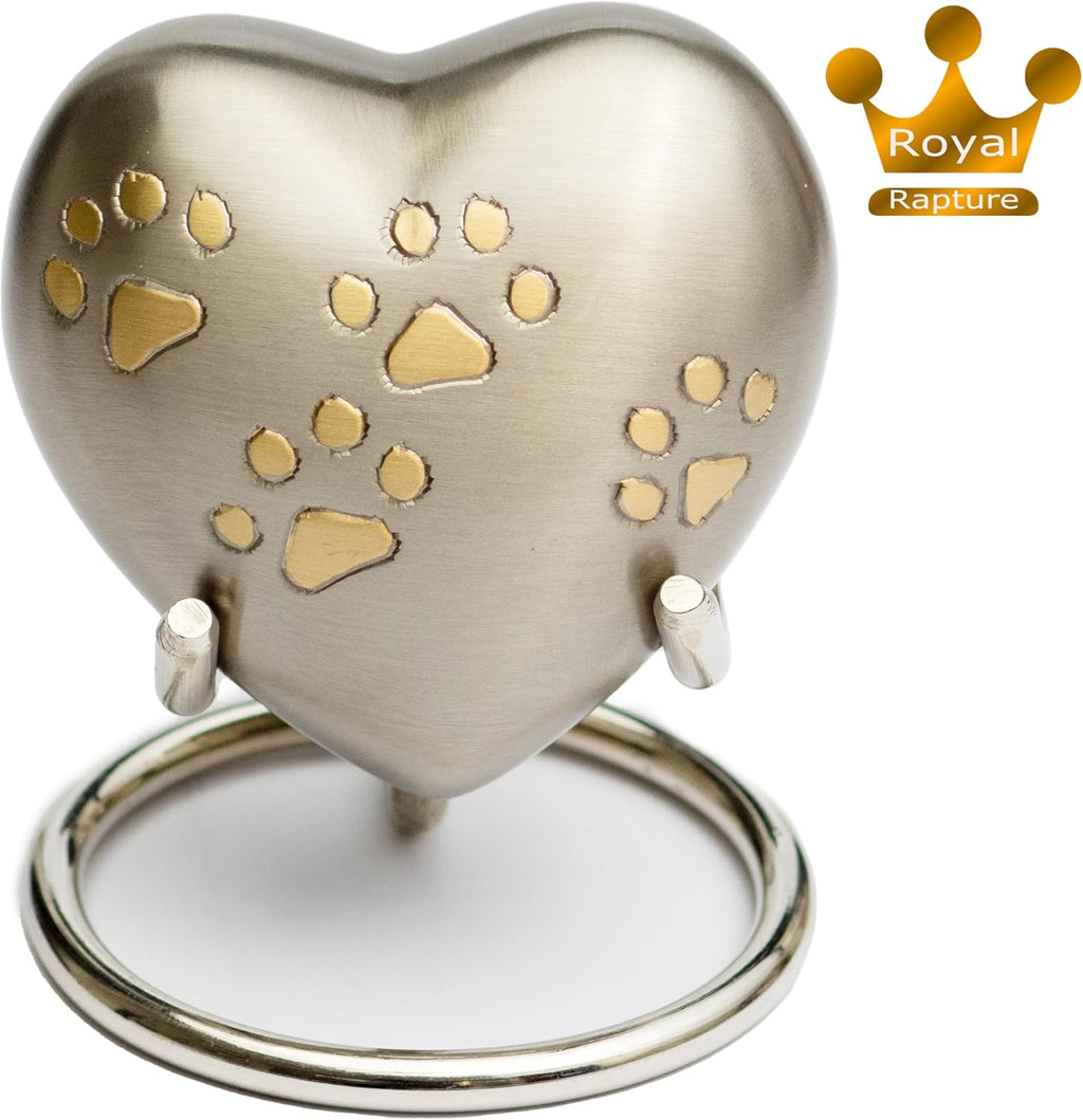 Urn for Pet Ashes Love Paw Heart Stand Cremation Memorial, Pewter 3"