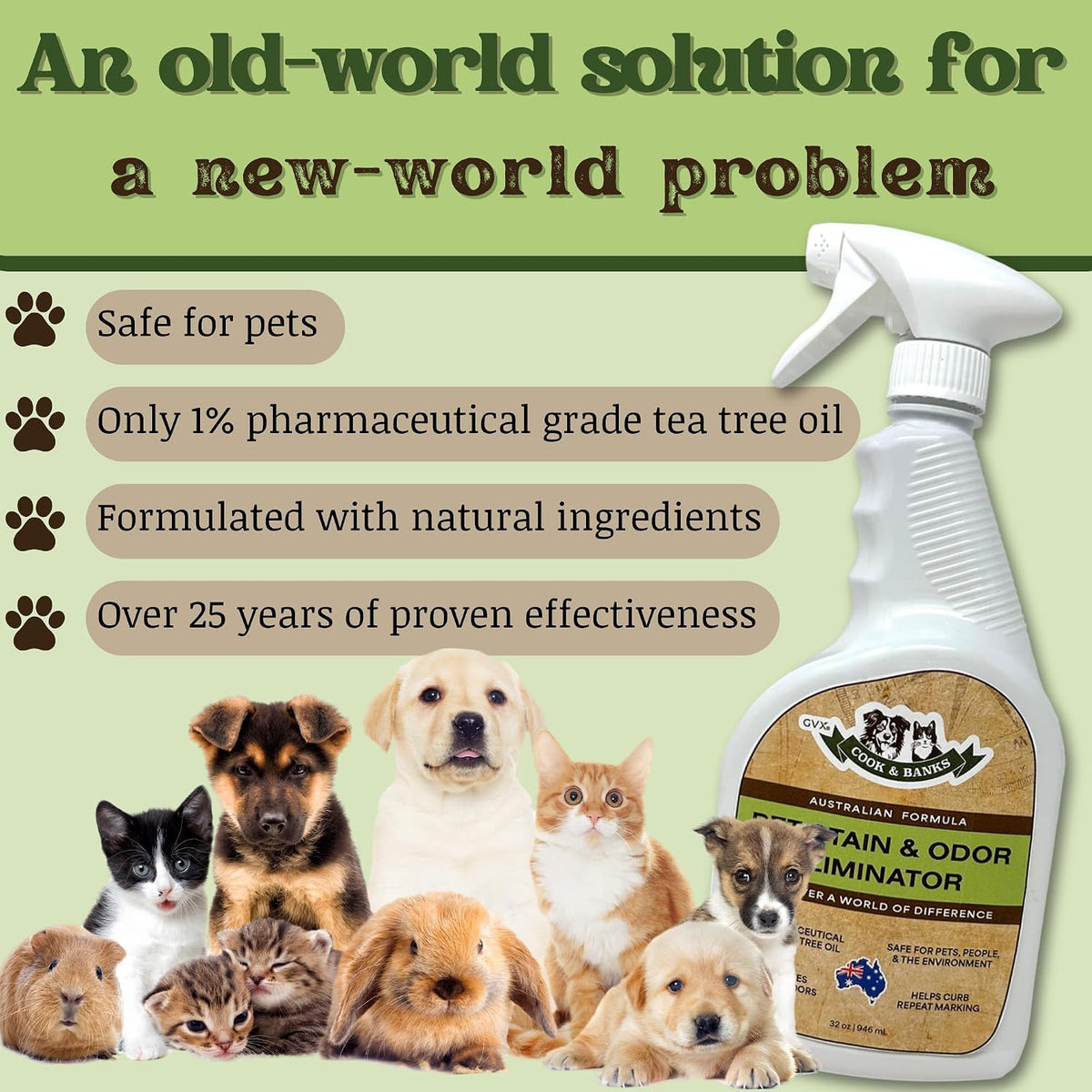 GVX Cook & Banks Pet Odor Eliminator - Dog Urine Odor Eliminator & Cat Spray Deterrent, Pet Stain Remover for Carpet, Hard Floor & Couch, Dog Pee Spray, Urine Deodorizer & Neutralizer for Home, 32 oz