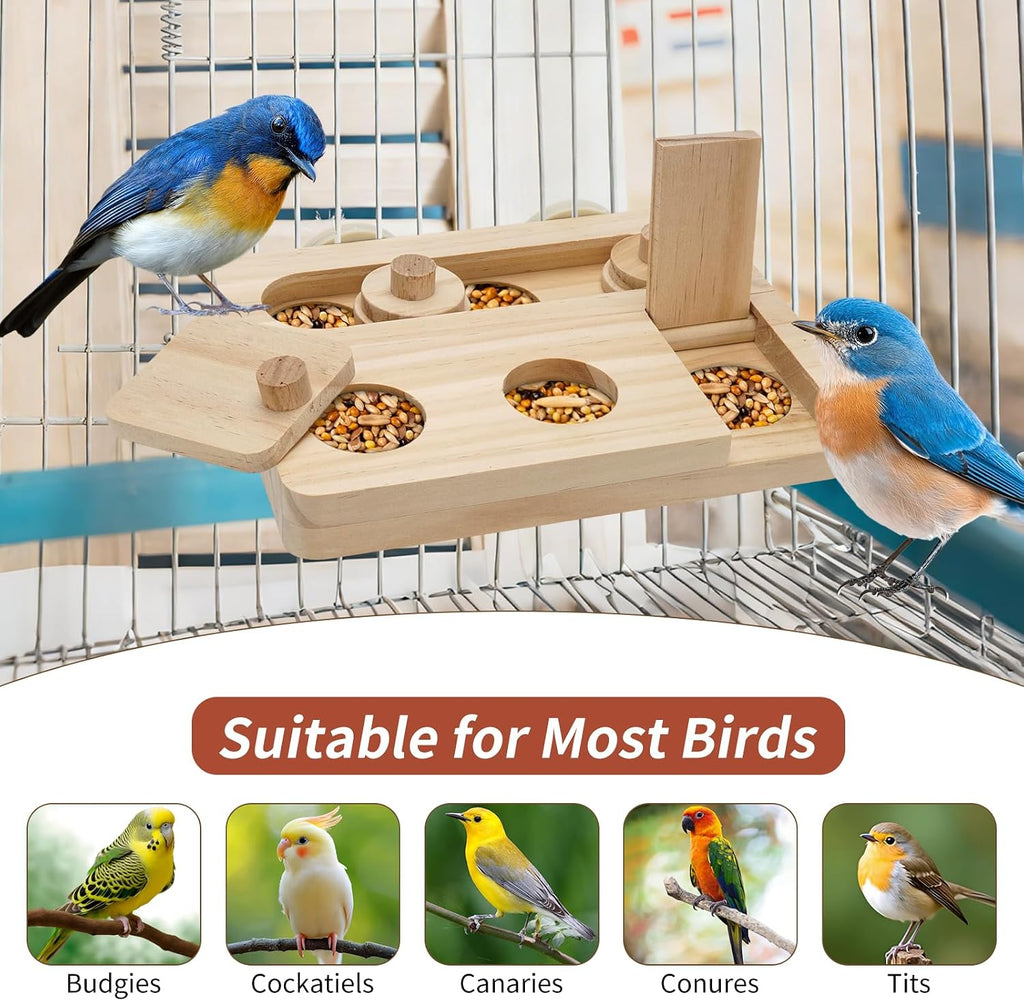 Wooden Bird Foraging Puzzle Feeder for Small Parrots, 7.2 x 5.4 Inch