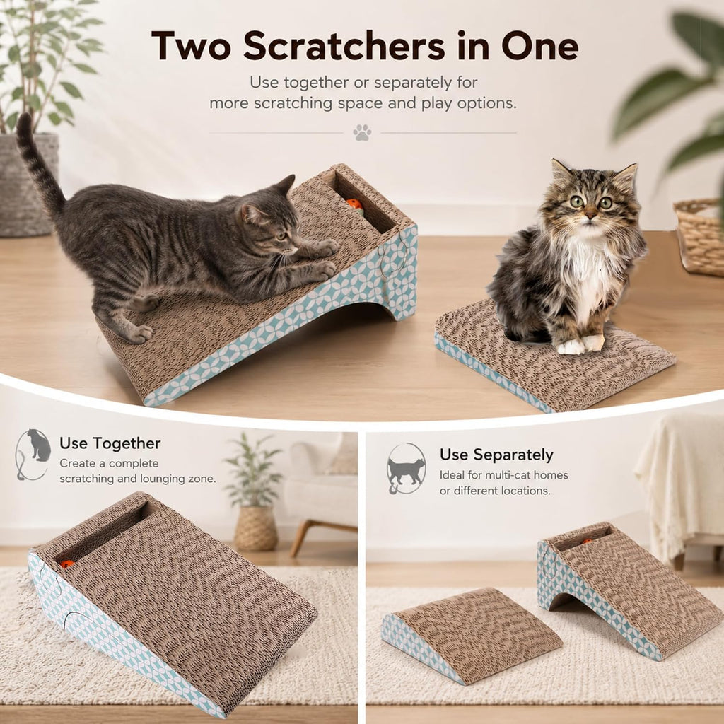 PrimePets Cardboard Cat Scratcher Ramp with Ball, 2 Sizes Cat Scratch Pads