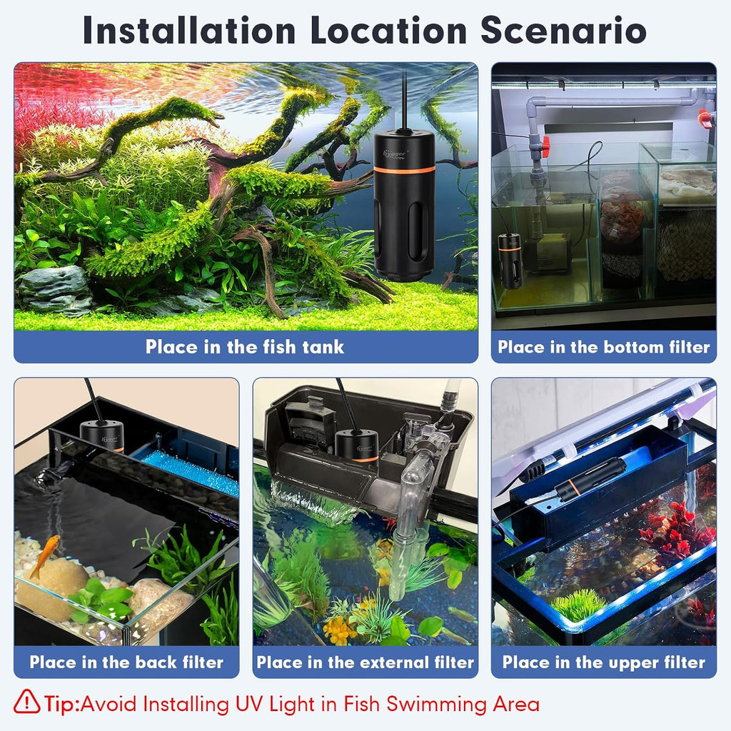 hygger Aquarium U-V Light with Timer, 360° Protective Shield Clean Light for Green Water and Algae Clean, Mini Algae Control Lamp for Freshwater and Saltwater Tank (3W for 5-25 Gallon)