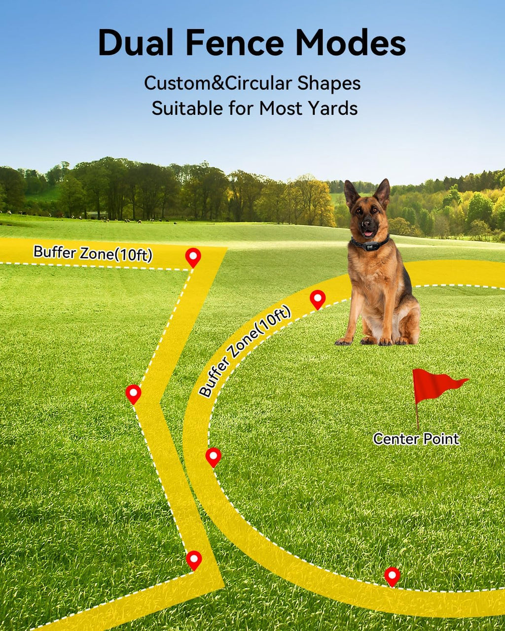GPS Wireless Dog Fence with Customizable/Circular Boundary, Smart Portable Electric Dog Collar with 3 Correction Modes, Rechargeable, IPX7 Waterproof Pet Containment System for Outdoor Use