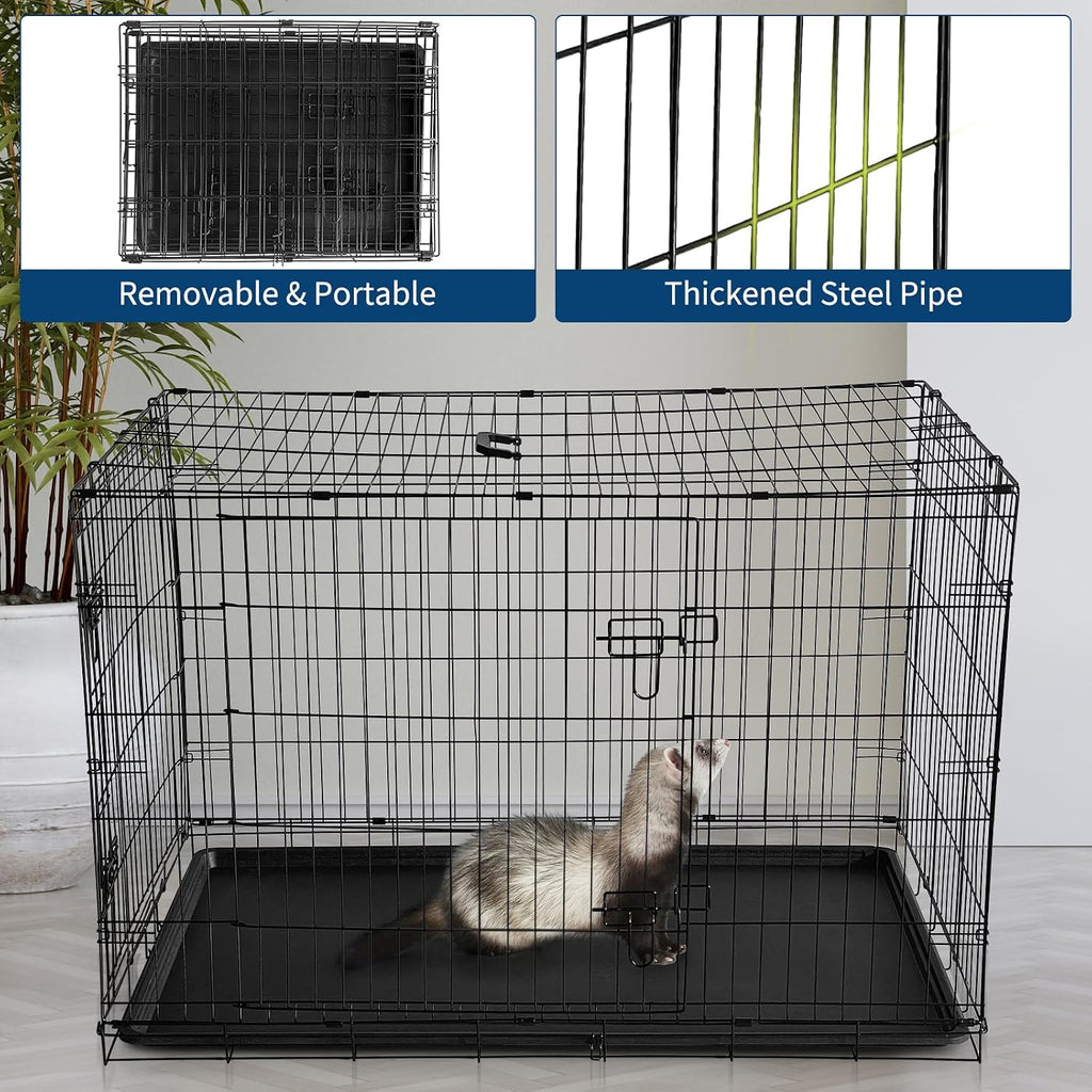 GarveeLife Rabbit Cage, Portable Rabbit Carriers with Slide Out Tray, Top & Front Door, Folding Small Critter Carriers Cage for Bunny, Ferret, Chinchilla, Cat, Rat (48Inch)