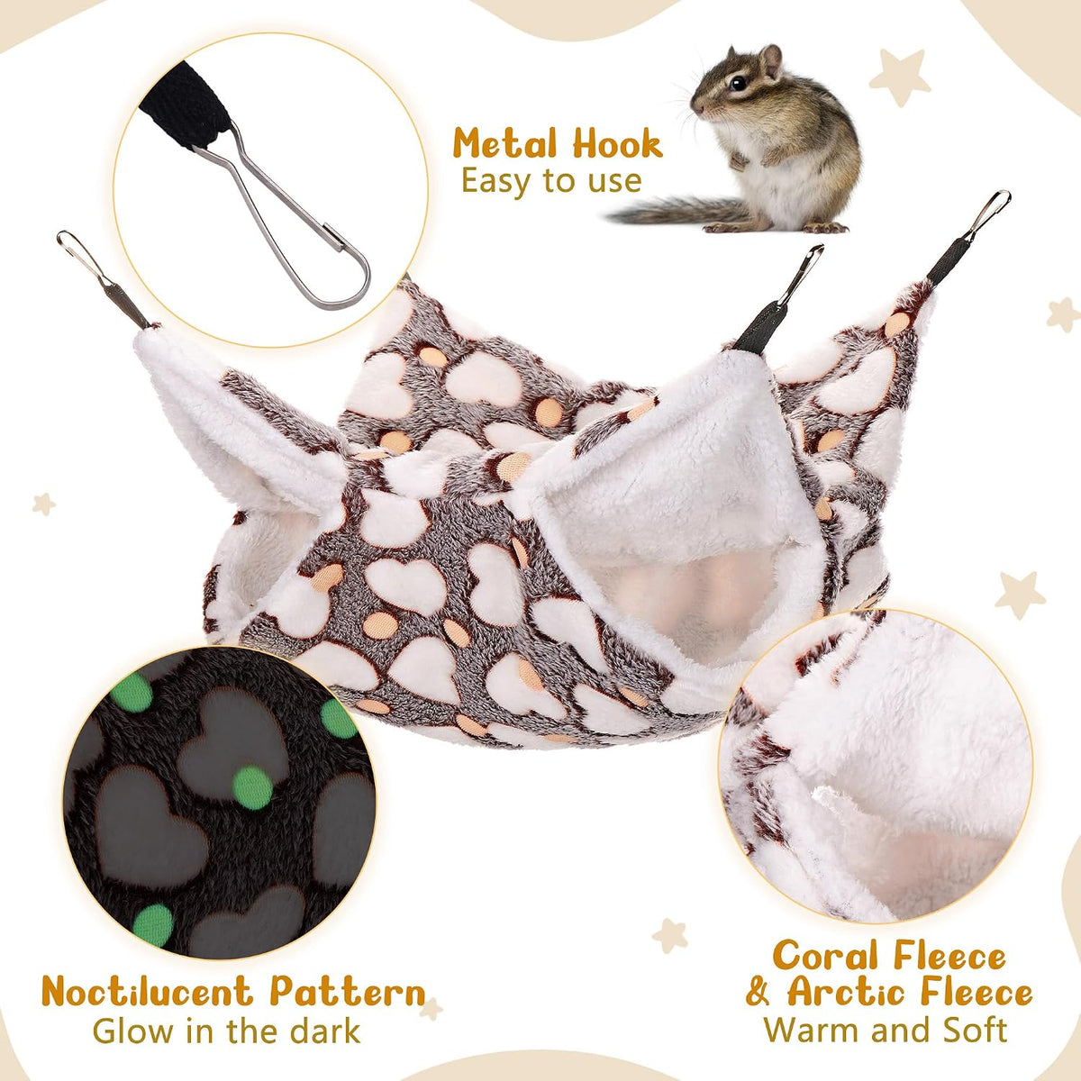 Noctilucent Luminous Brown Guinea Pig Rat Hammock Bunkbed Hanging Tunnel