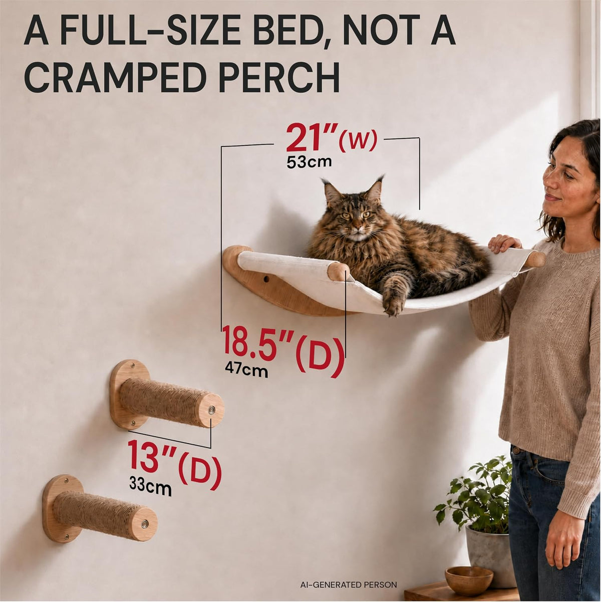 Cat Wall Hammock with 2 Steps for Large Cats