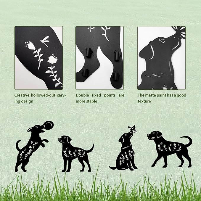 4 Pack Dog Metal Garden Decorative Stakes, Weather Proof Puppy Silhouette - Image 5