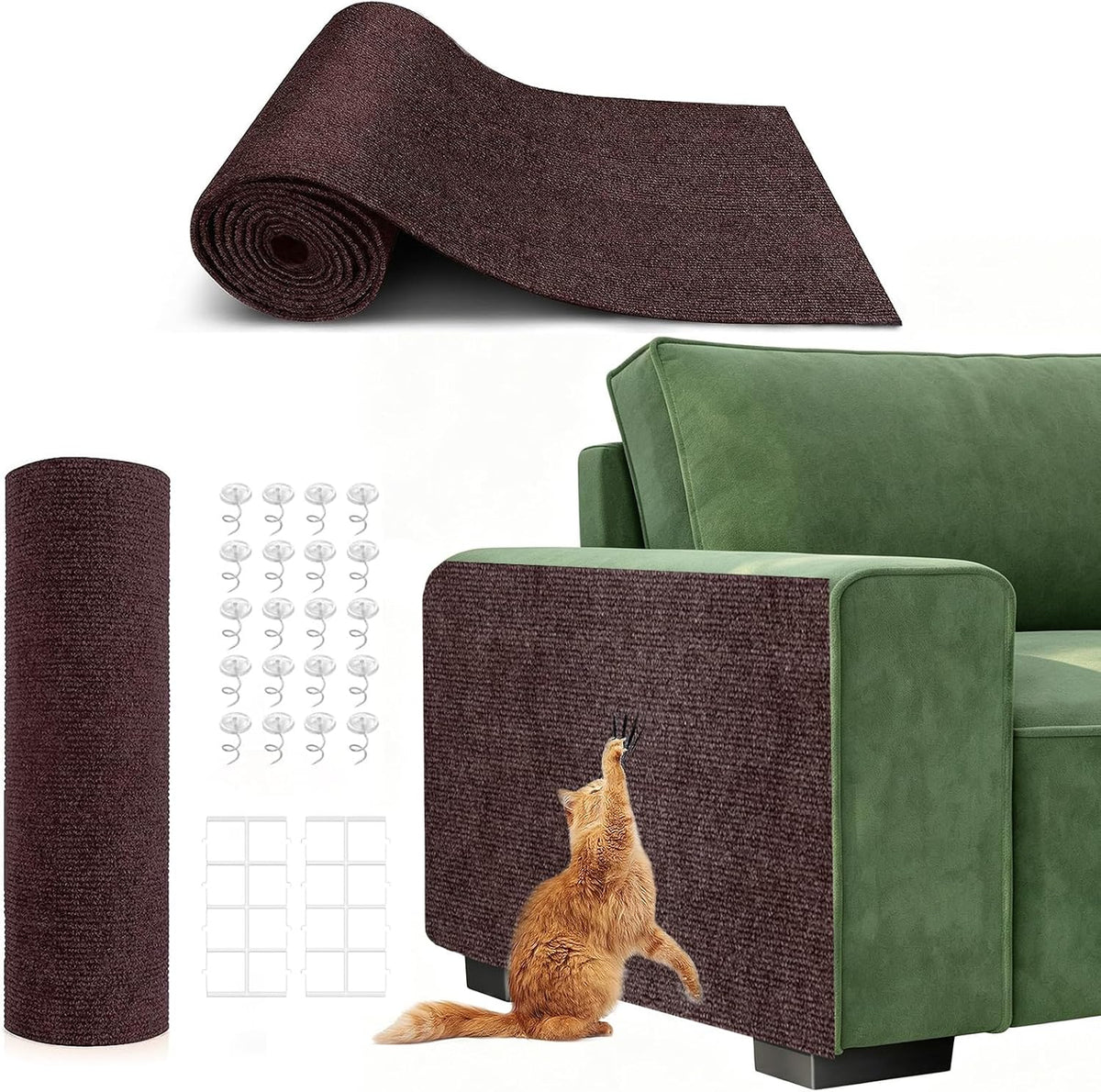 Self-Adhesive Cat Scratching Mat, Couch Protector from Cat Claws, Brown