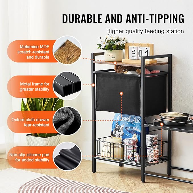 VEVOR Pet Feeding Station with Storage, 4 Height Adjustable Elevated Dog Bowl - Image 4