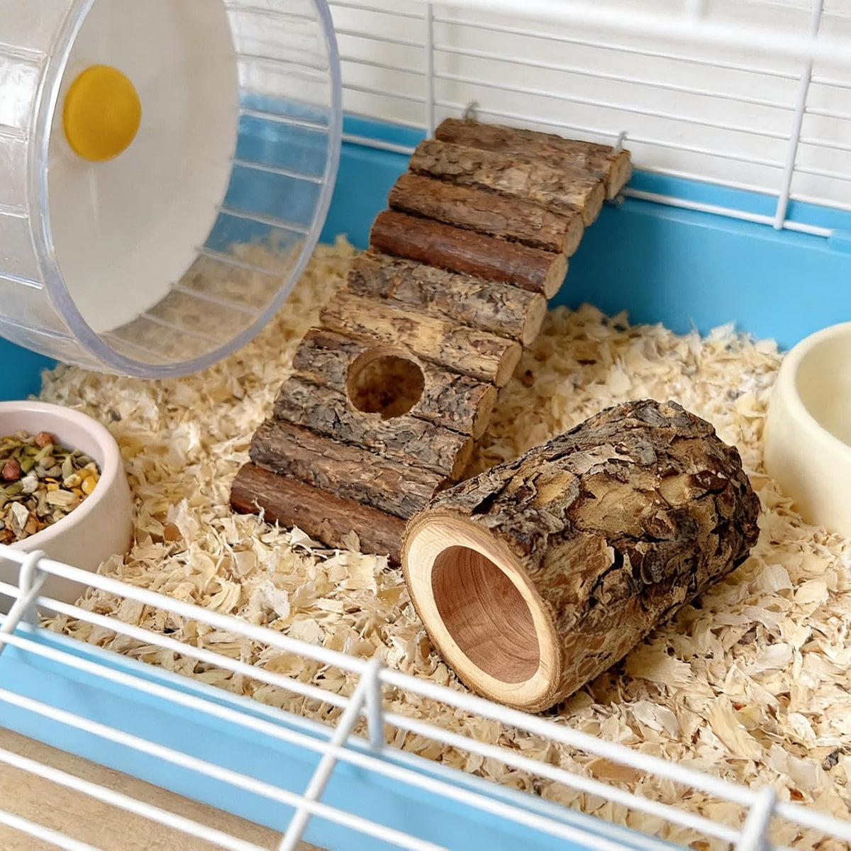 Natural Apple Wood Hamster Tunnel Hideout, 3 Pack Wooden Small Animal Hideaway, Hamster Cage Accessories for Dwarf Hamsters Syrian Hamster Rest Hiding