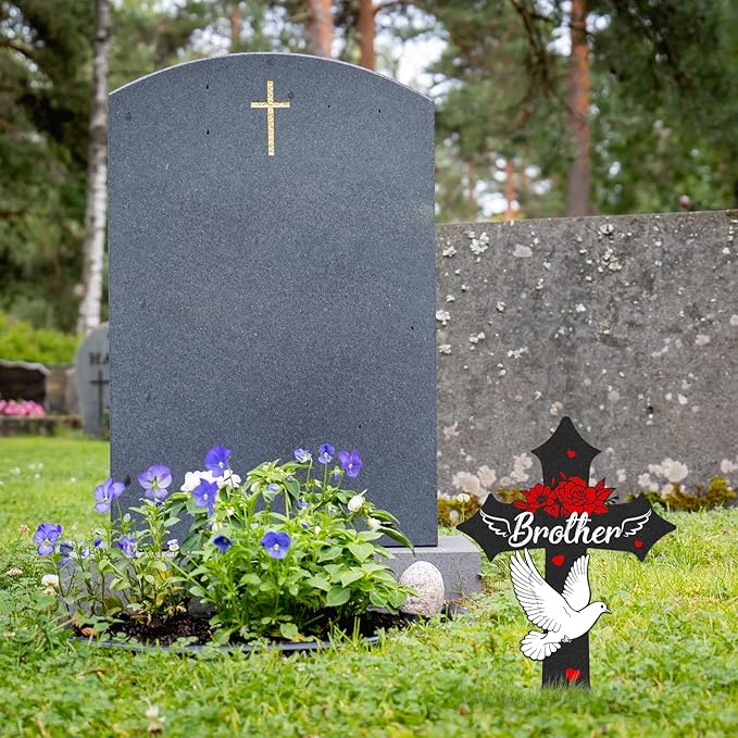 Cross Cemetery Decorations for Grave, Metal Sympathy Memorial Stakes for Loss - Image 5