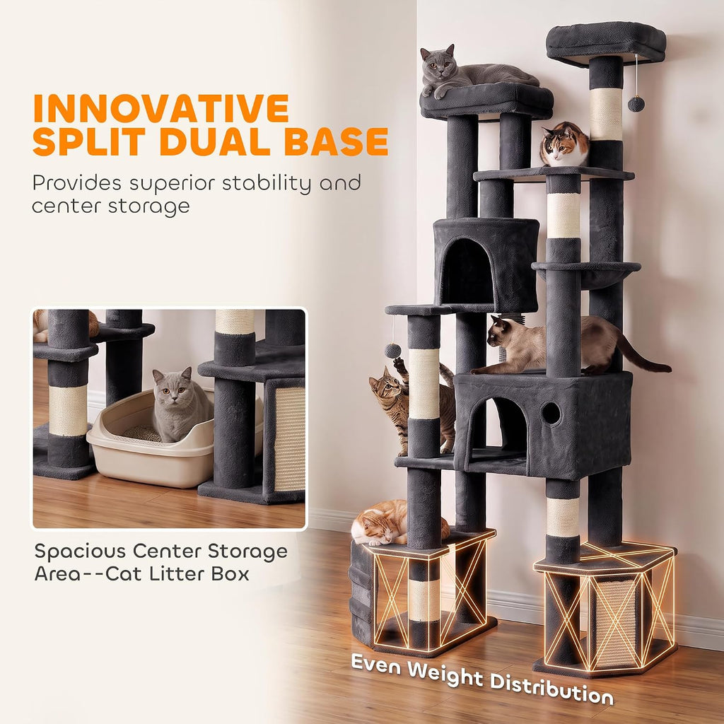 PawHut Extra Large Cat Tree Tower Dual Baseboard 79-Inch for Large Cats