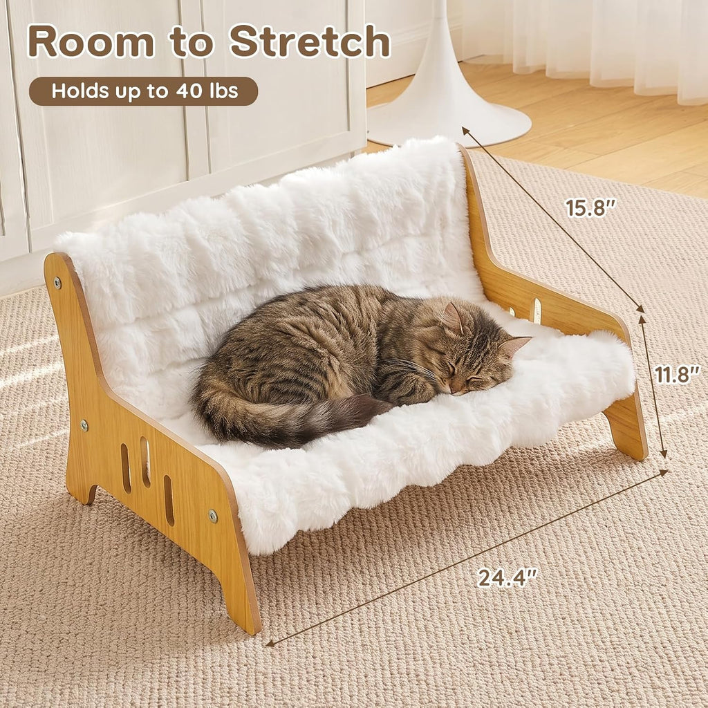 Elevated Cat Couch Bed, Fluffy Cat Sofa,Wooden Cat Furniture (Extra Large)