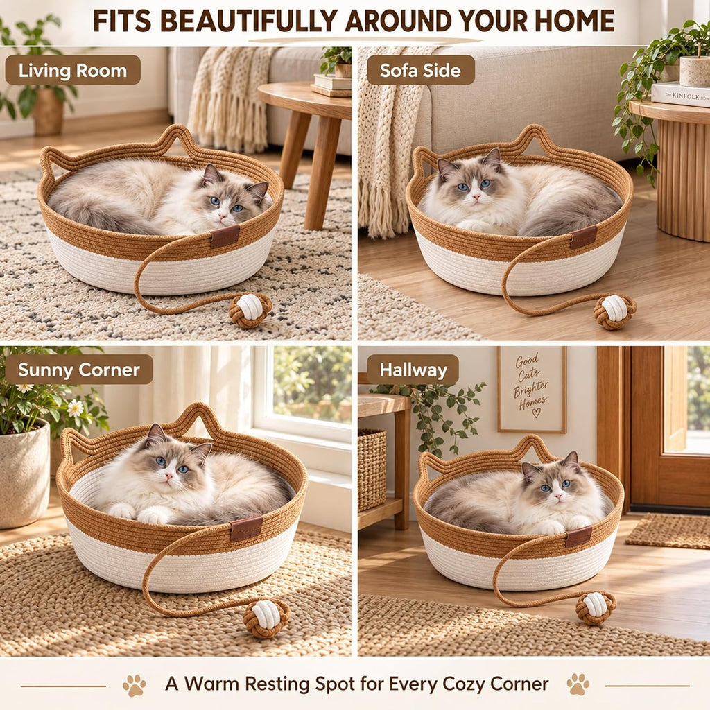 Instinct Basket for Cats, Minimal Creases Cat Bed, Brown, Large