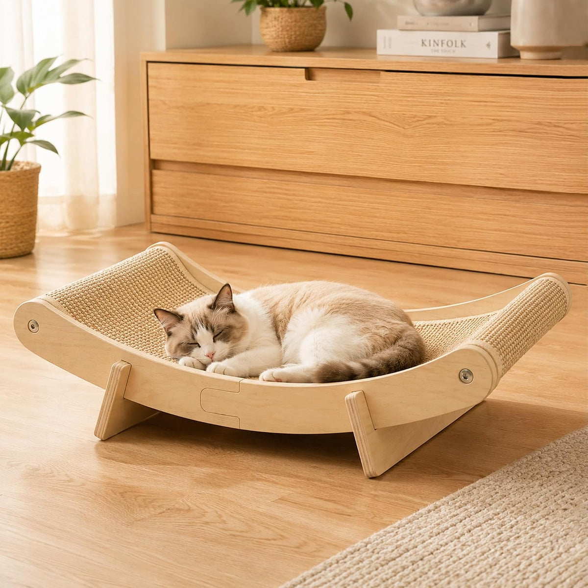 PETKARAY Foldable Cat Hammock Bed, Elevated Sisal Scratching Lounge with Metal Frame, Raised Cat Hammock Chair for Indoor Cats