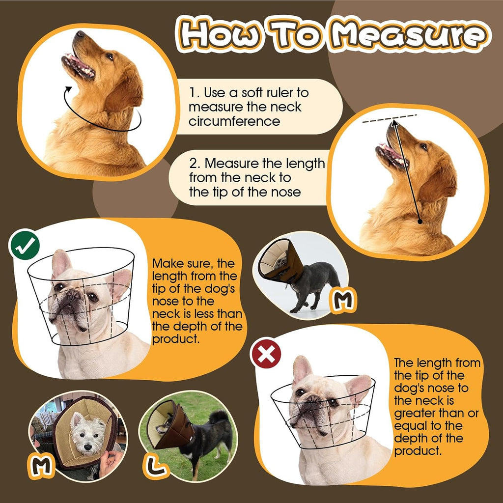Allroaring Breathable Medium Dog Cone, Comfy Cone After Surgery Brown M