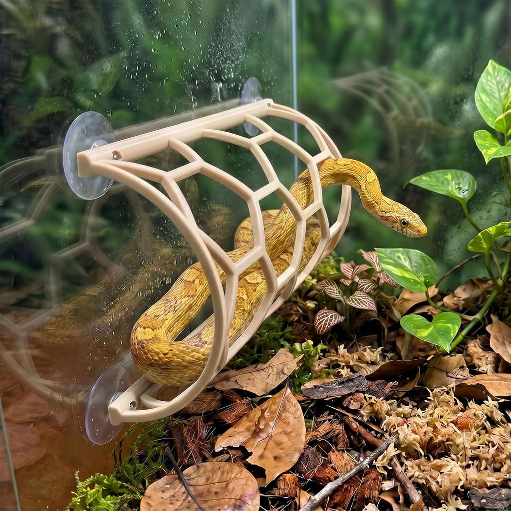 Reptile Honeycomb Climbing Shelf, Suction Cup Snake Hide & Rest Platform, Terrarium Wall Climbing Decor for Ball Python, Corn Snake, Gecko, Bearded Dragon & Lizard (Wood Color)