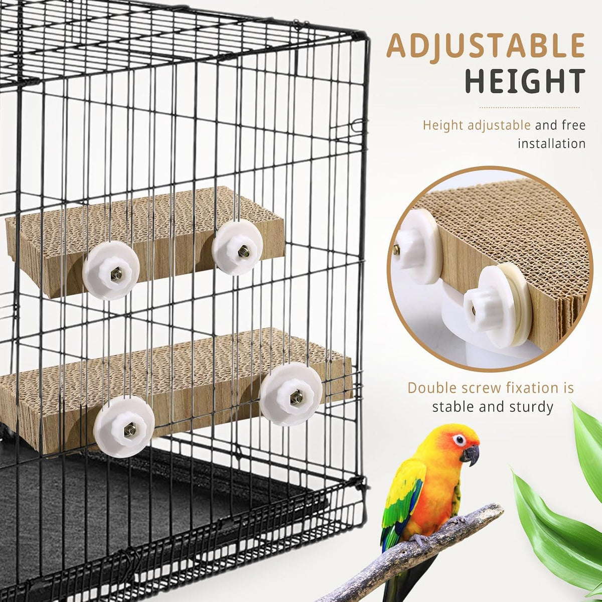 2 Pack Parrot Perch Bird Chew Toys, Large Cardboard Parakeet Cage Stand Playground, Conure Platform Cockatiel Shredding Grinding Cage Accessories for Budgie Cockatoo, 12.2 x 7.7 x 1.2in