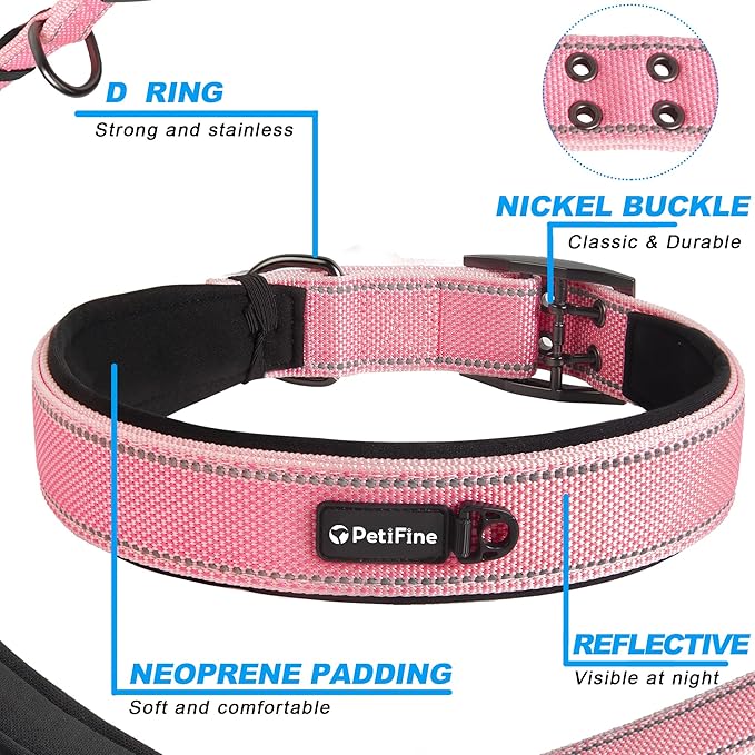 PetiFine Dog Collar for Large Dogs, Neoprene Padded and Adjustable, Reflective - Image 3