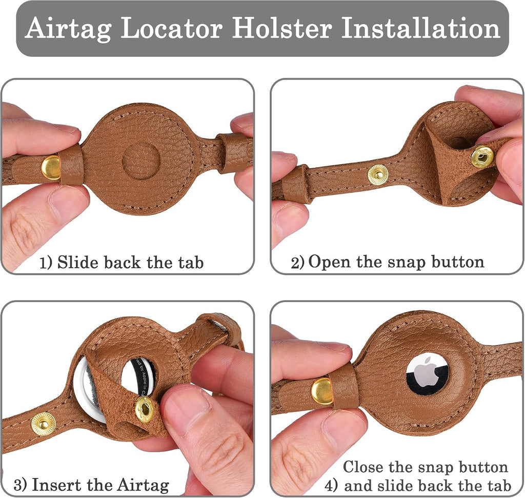 OOPSDOGGY Leather AirTag Cat Collar with Bell - Non Breakaway Kitten Collar with Apple Air Tag Holder - Lightweight GPS Pet Collars for Girl Boy Cats, Small Dogs, Puppies (Brown)