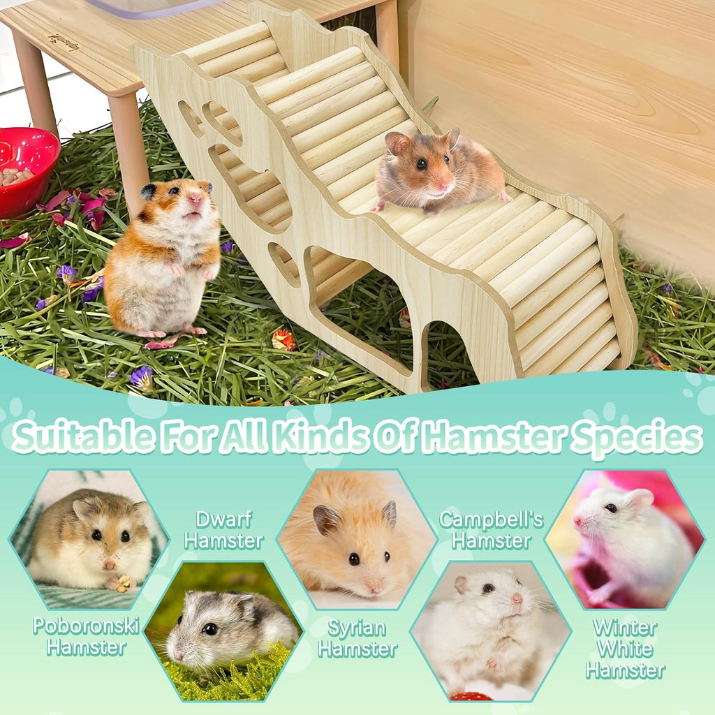 PINVNBY Hamster Climbing Ladder and Tunnel Hideout Wooden Hamster Climbing Toy Cage Decor Accessories for Gerbil Mice or Other Small Animals (Maze Tunnel)