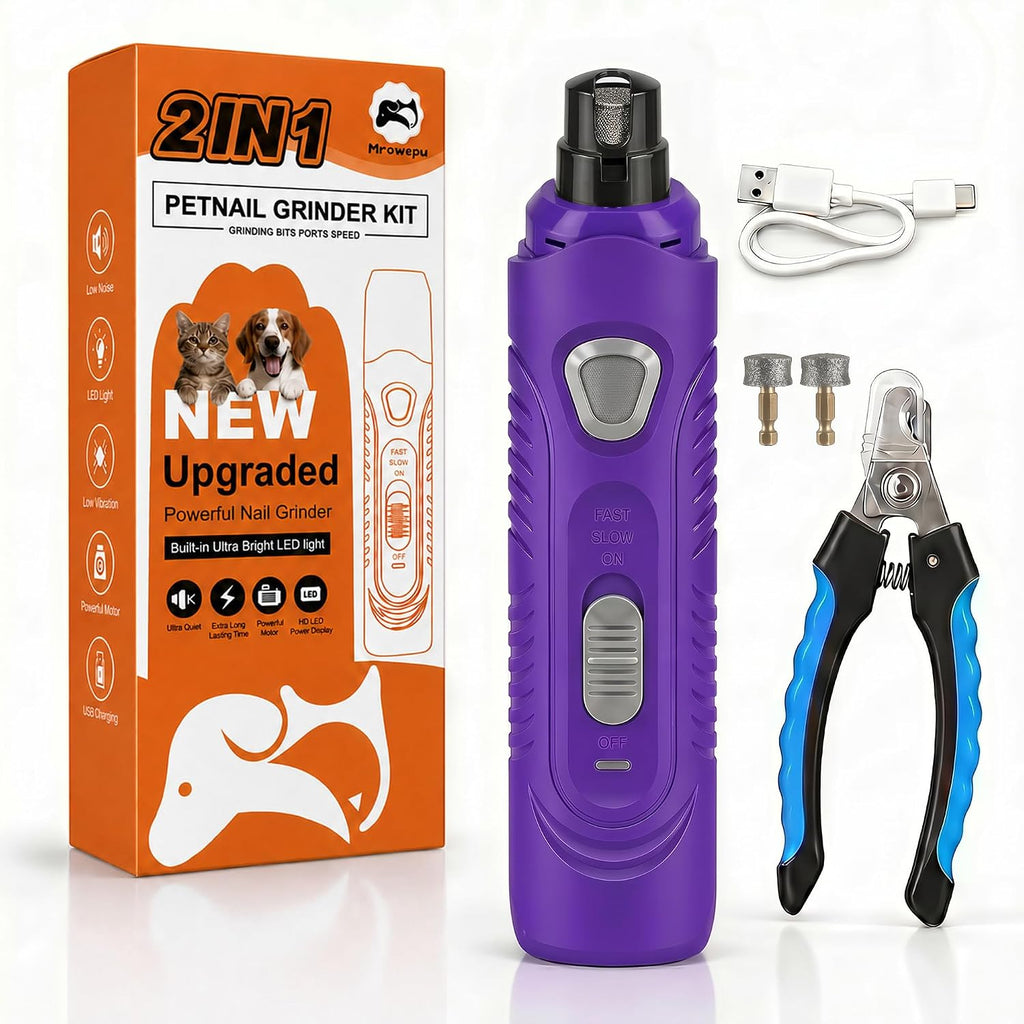 Dog Nail Grinder Whisper Quiet LED & Safe for Sensitive Dogs Cats