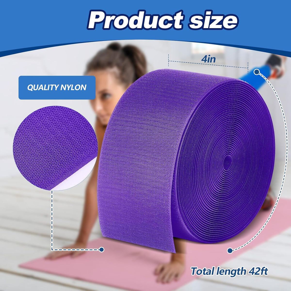 Shappy 42 ft Gymnastics Mat Hook Fastener, 4" Wide Nylon Hook