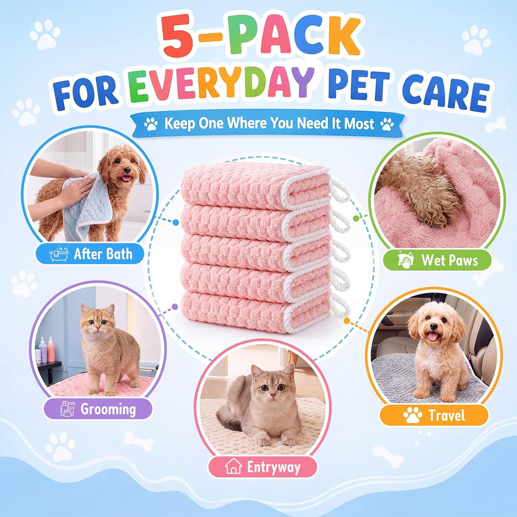 Dog Drying Towel, 5 Pack Microfiber Pet Towels, Quick Dry