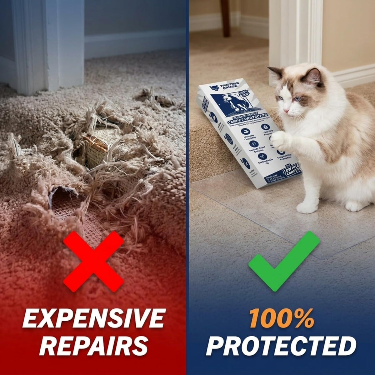Panther Armor Cat Carpet Protector, Clear Plastic Runner Mat 12 x 43 in