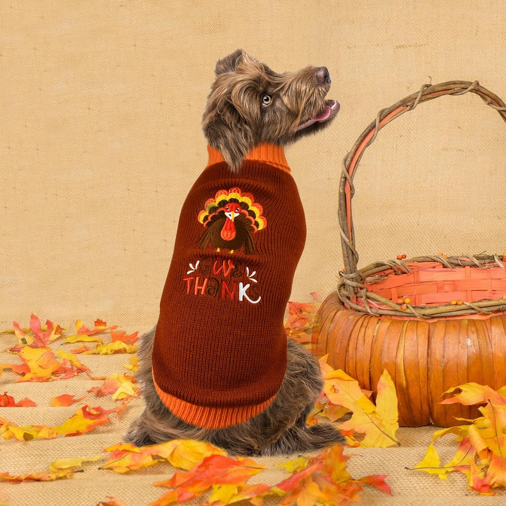 2Pcs Dog Thanksgiving Sweaters Pet Pumpkin Turkey Sweater Thanksgiving Cat Turtleneck Knitwear Shirt Clothes Dog Puppy Turkey Costume Clothes for Small Medium Dogs Cats XL