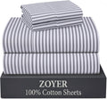 ZOYER 100% Cotton Full Sheets, Percale Bedding Full Size Set, Grey Stripe