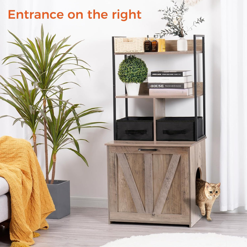 Cat Litter Box Enclosure, 2 Storage Shelves and 2 Drawers, 50" H