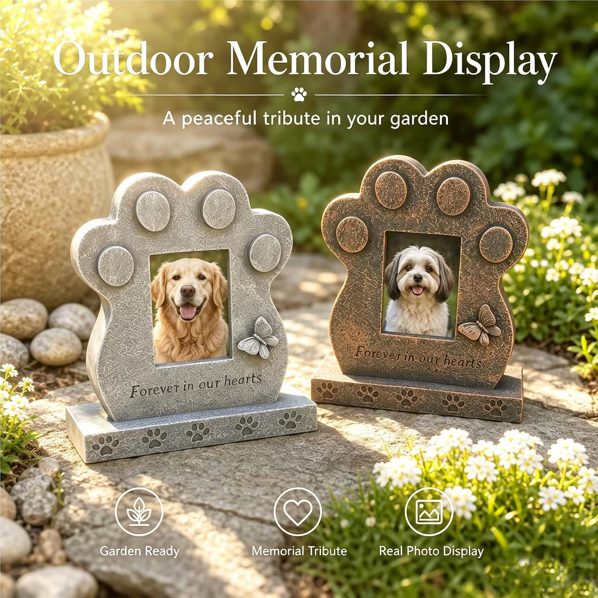 Teaeeno Dog Decor Statue Memory Stone, Pet Headstone Grave Markers