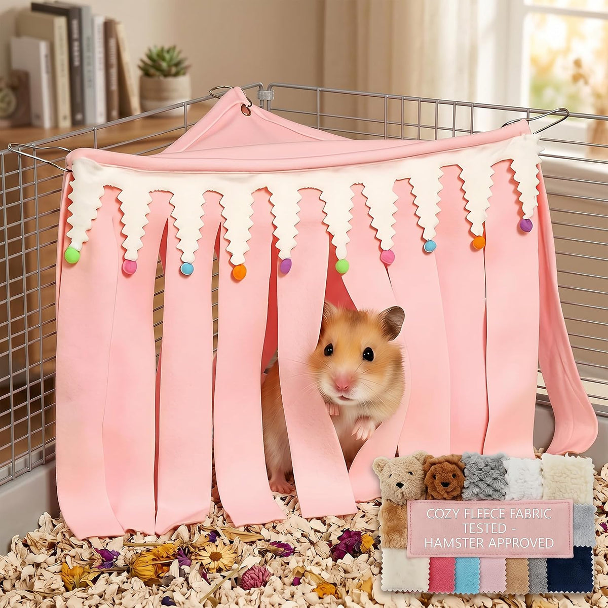 Corner Hamster Hideout, Space Saving Fleece Tent Bed for Wire Cage