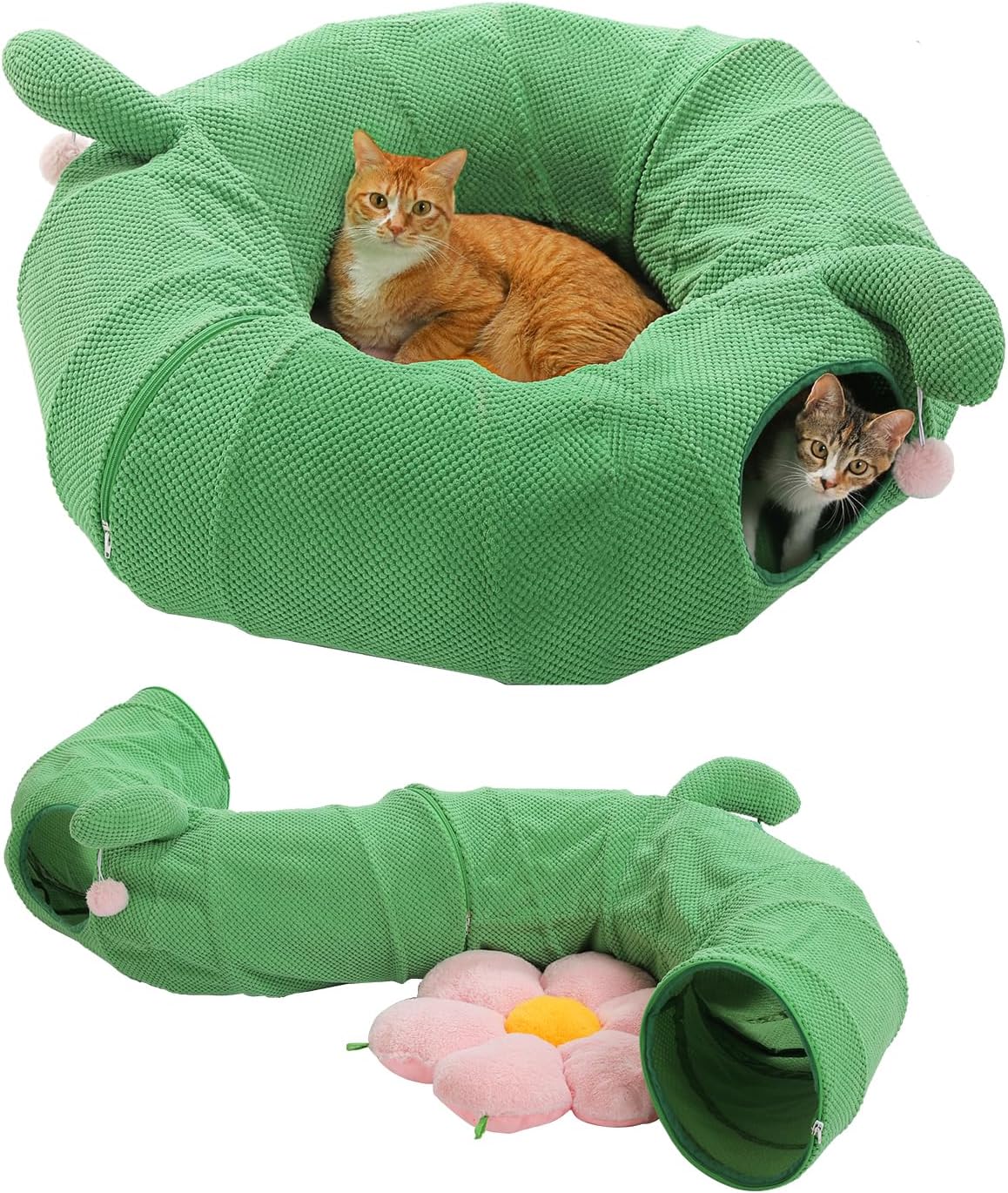 PAWZ Road Cactus Cat Tunnel Collapsible Cat Donut Tunnel with Flower Bed