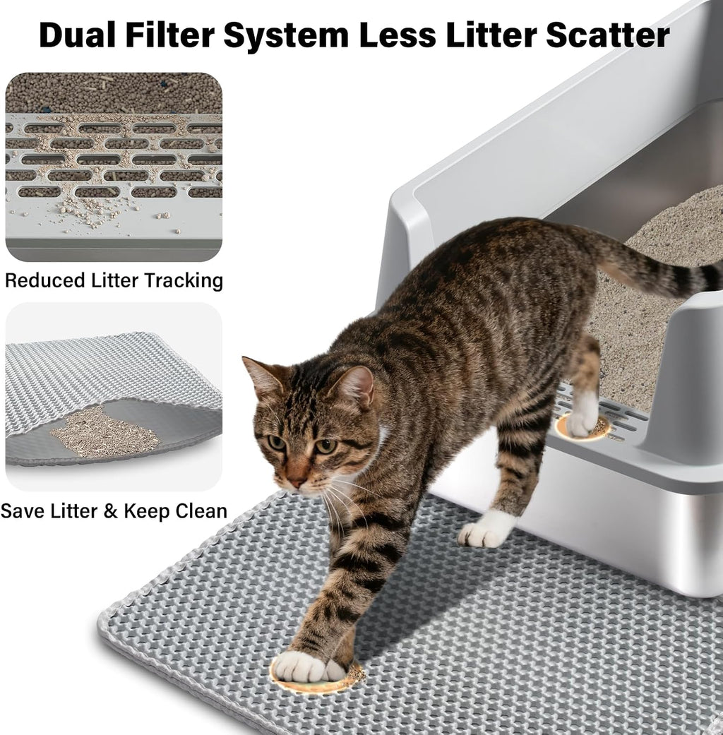 Stainless Steel Cat Litter Box with Lid, 2 Pack XL Metal Litter Box