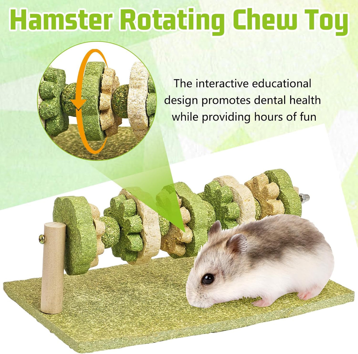 Fhiny Hamster Chew Toy, Rotating Guinea Pig Teeth Hay Enrichment Toy Large