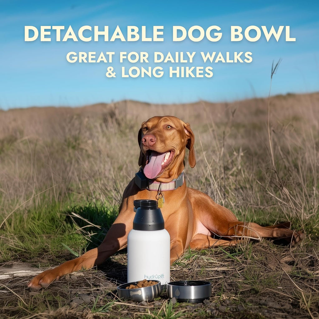 HydroPet Vet-Approved 32 Oz Dog Water Bottle – Stainless Steel Portable Dog Water Bottle, Insulated Canine Travel Dispenser with Detachable Food & Water Bowls, Carry Bag & Adjustable Shoulder Strap