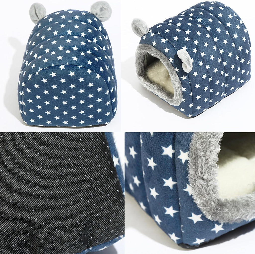 Hedgehog Bed Cave Hideout Hedgehog Accessories Hedgehog House, Hamster Small Animals Cage Supplies Warm House (Blue)