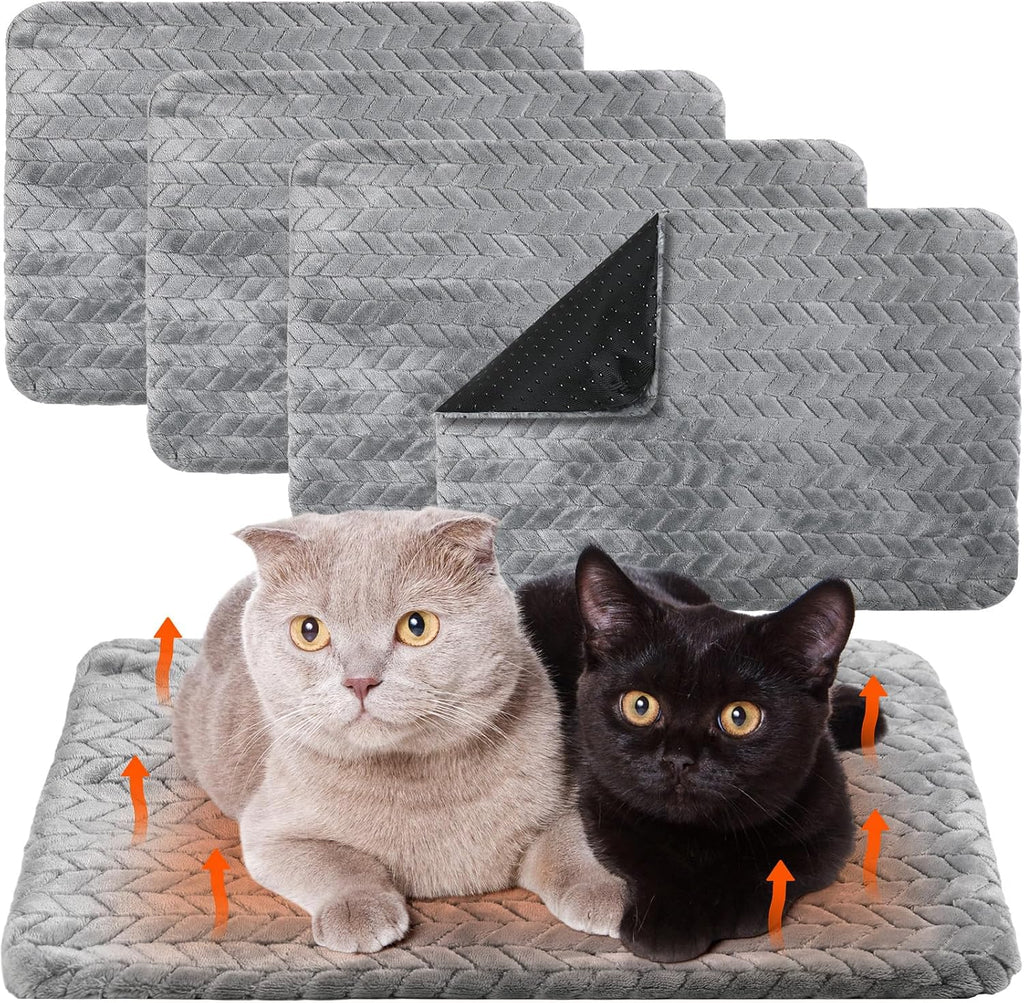 Drydiet 4 Pack Self Warming Cat Bed Mat Self Heating Pad for Dog Extra Warm Winter Pet Pad Washable Thermal Pads Mats for Pets Indoor Outdoor(Green,16 x 20 Inch)