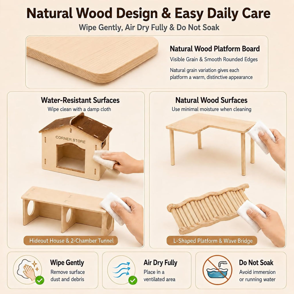 4-Piece 6.3-Inch High Hamster Platform Set, Large House Hideout