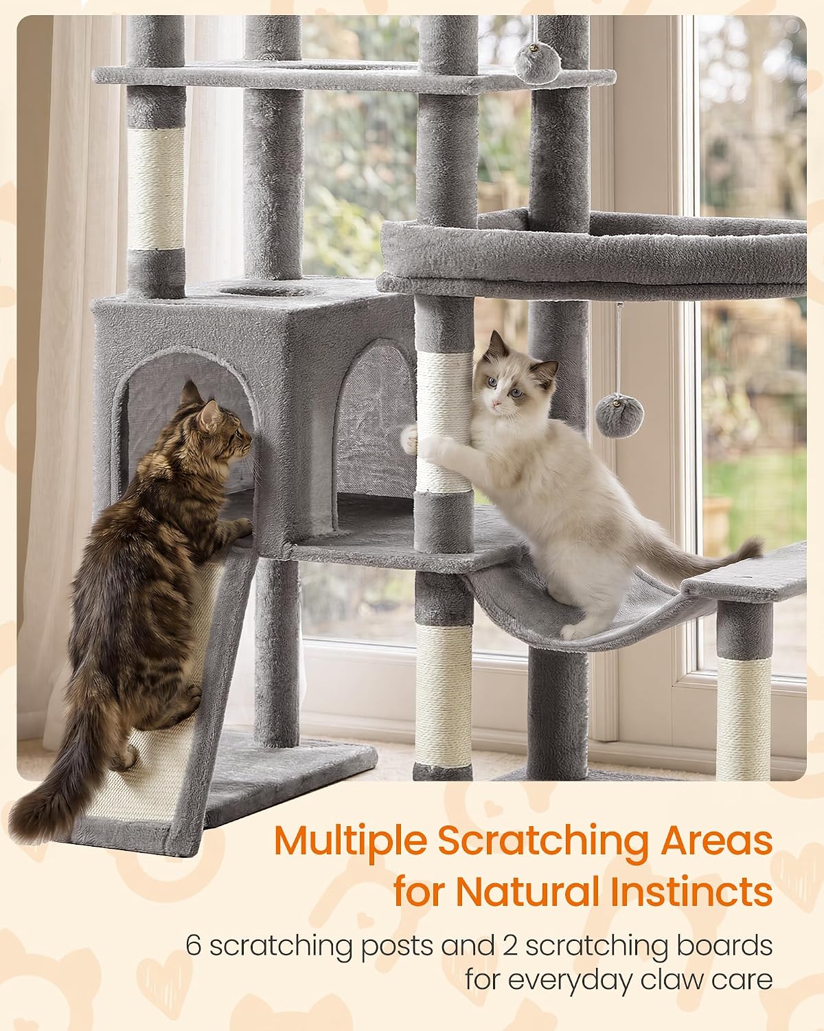 Feandrea Cat Tree, 79.5" Heavy Duty Cat Tower Condo for Indoors, Dove Gray