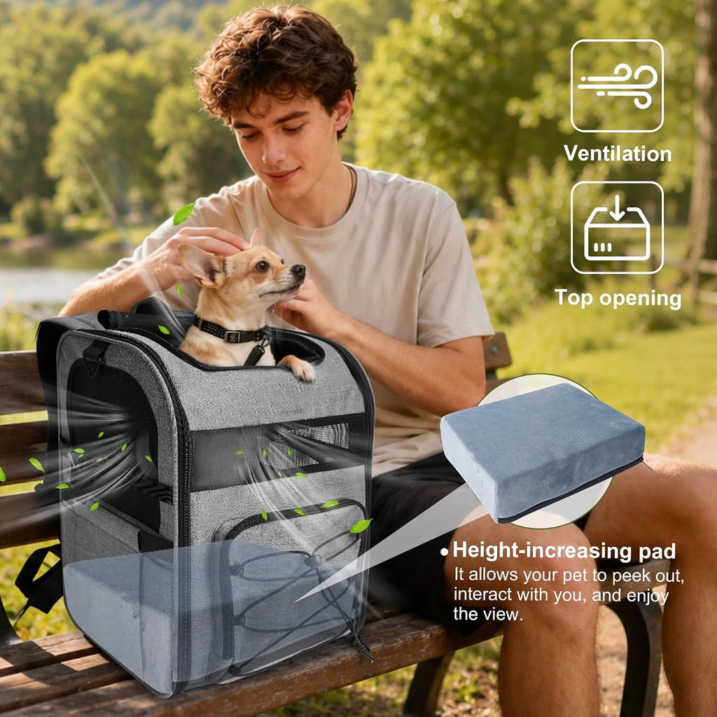 Pet Carrier Backpack for Small Dogs & Cats with Elevated Booster Pad, Grey