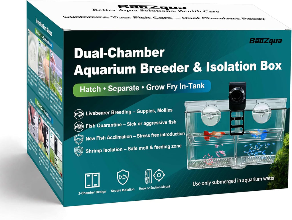Dual-Chamber Fish Breeder Box for Fish Tank, Guppy Fry Nursery