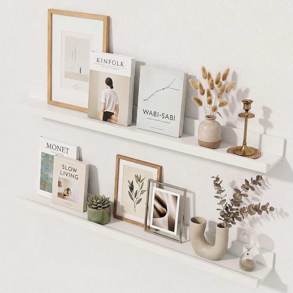 Picture Ledge Shelf, 28'' White Floating Shelves with Lip Set of 2