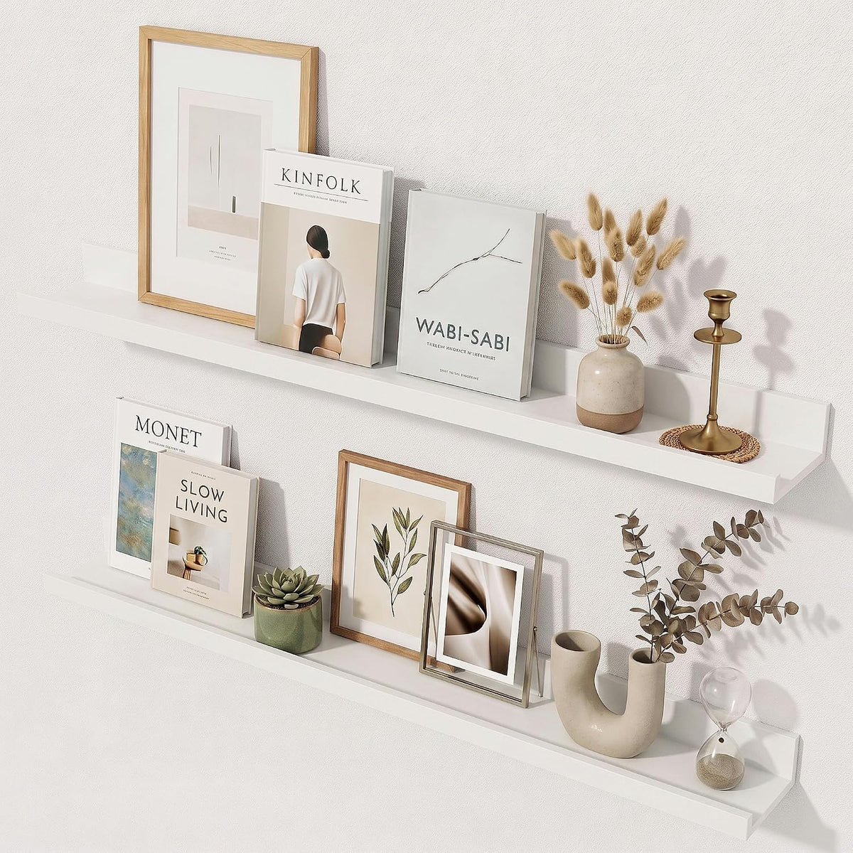 Picture Ledge Shelf, 28'' White Floating Shelves with Lip Set of 2