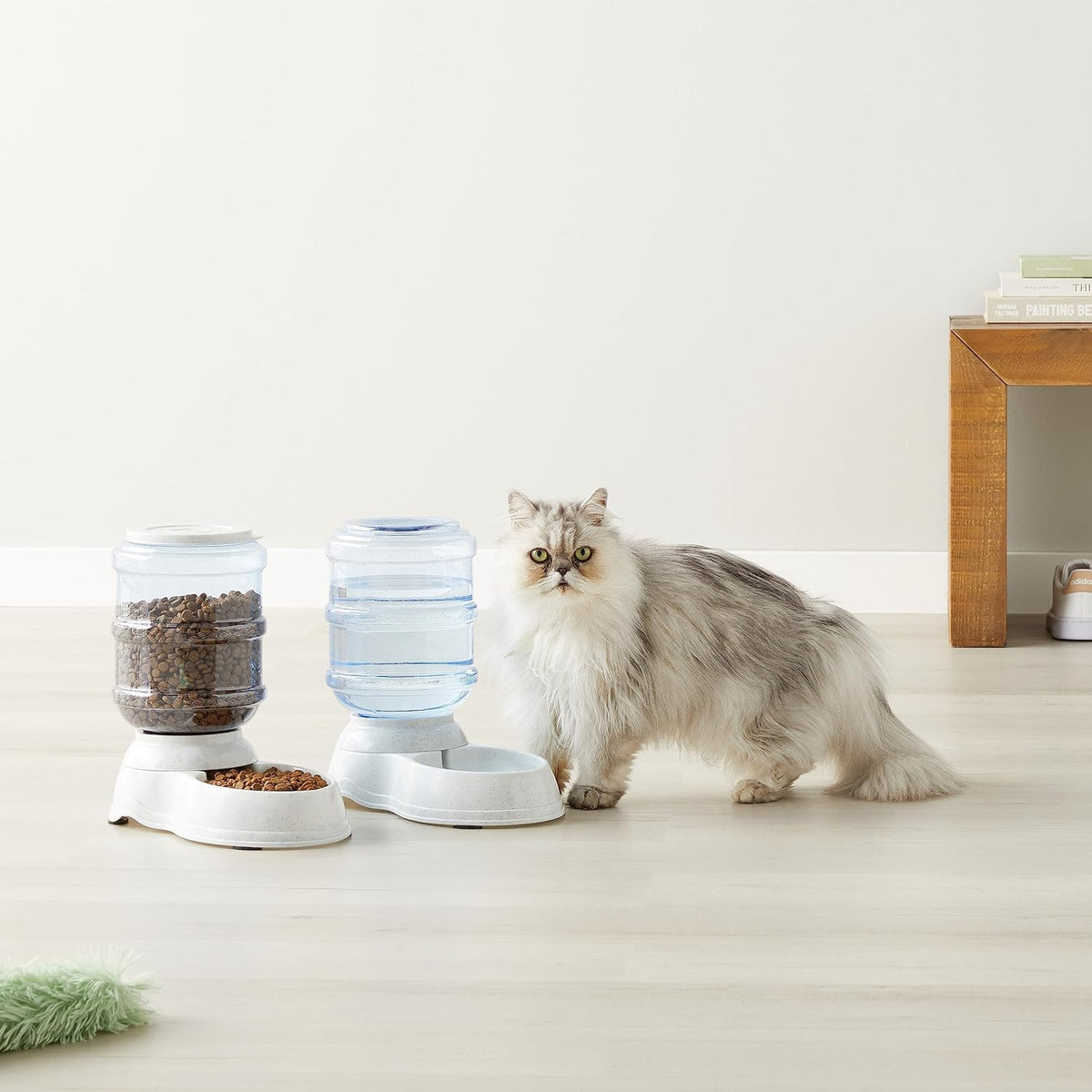 Amazon Basics Automatic Pet Water Dispenser and Gravity Food Feeder Set for Cat and Dog, Easy to Clean, 152fl.oz food feeder, 135.3fl.oz water dispenser, Small, Pack of 2