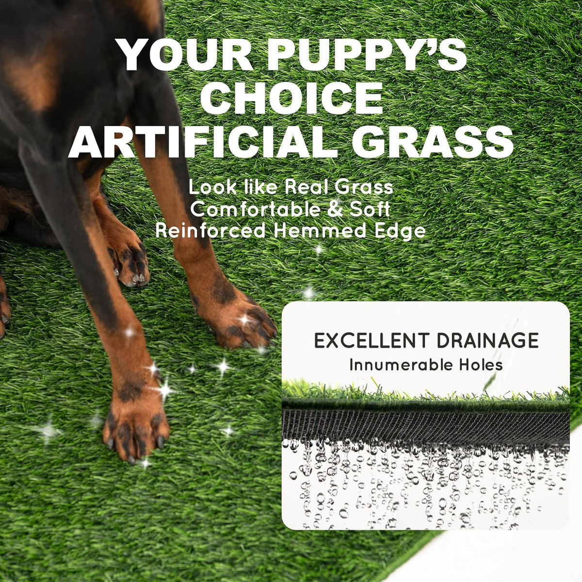 HQ4US 4LEGS Dog Litter Box High Walls Foldable with Grass Pad & Washable Pee Pad, Odor Free Artificial Grass for Dogs Potty Pad Holder Tray, Seamless, No Assembly, Waterproof, Easy Clean for Travel