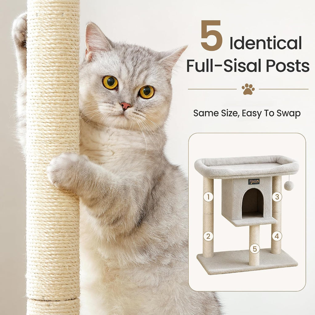 Cat Tree Tower Scratching Post for Indoor Large Adult Cats with Perch Bed