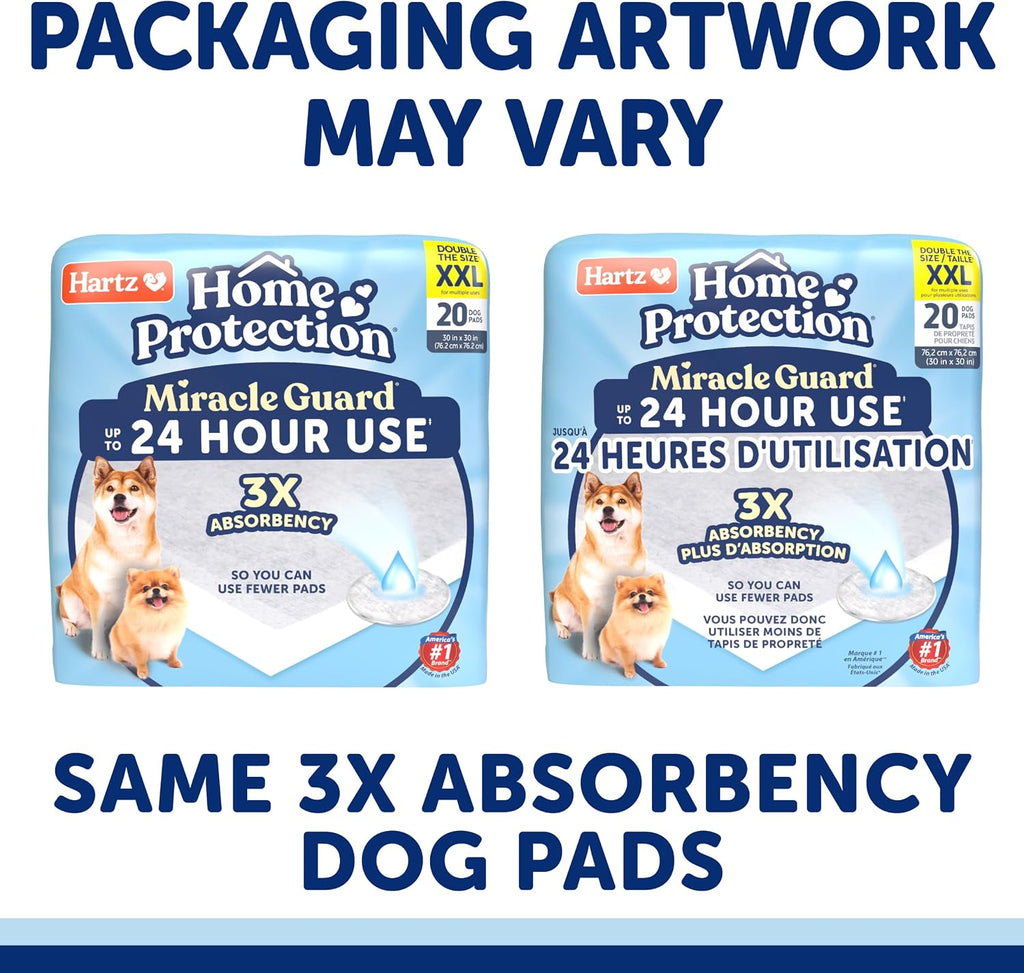 Hartz Miracle Guard Dog and Puppy Dog Pads Max Absorbency 24 Hour Use Odor Eliminating No Leaks, 2XL Size 20 Count